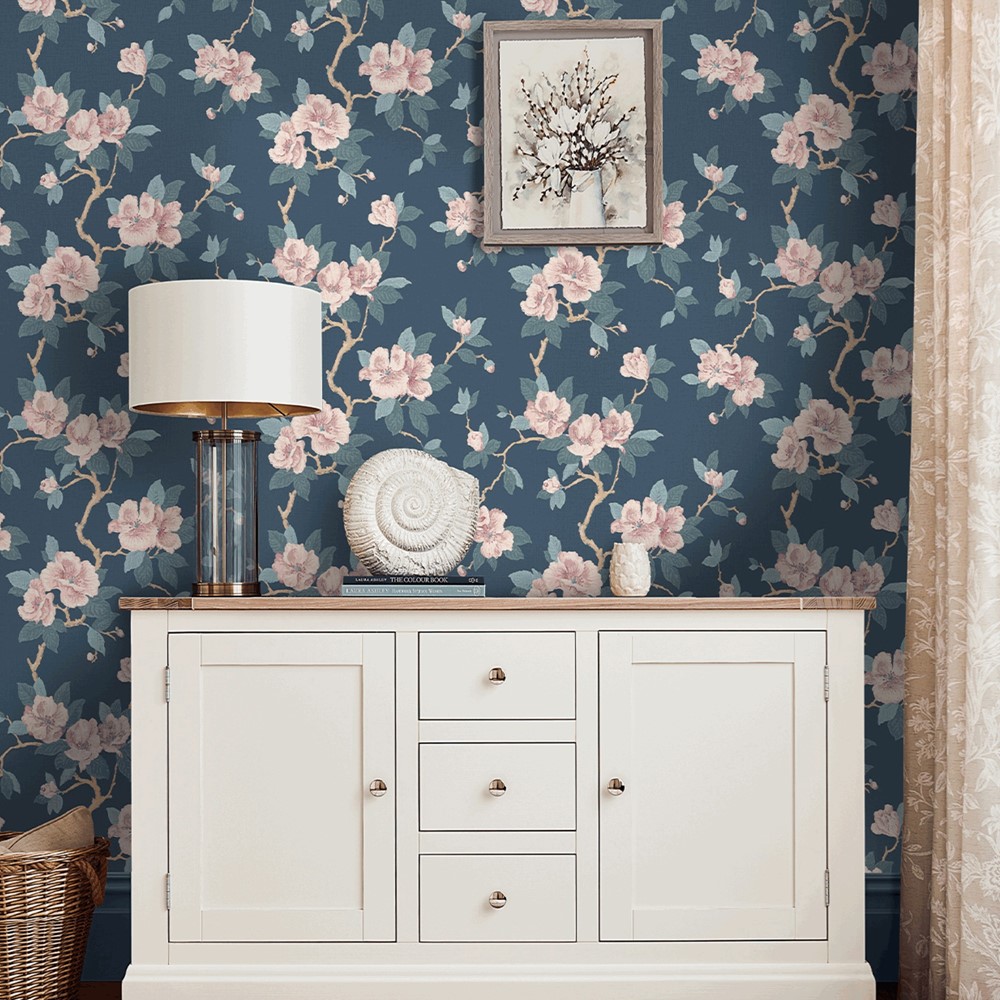 Maya Wallpaper 130095 by Laura Ashley in Dusky Seaspray Blue